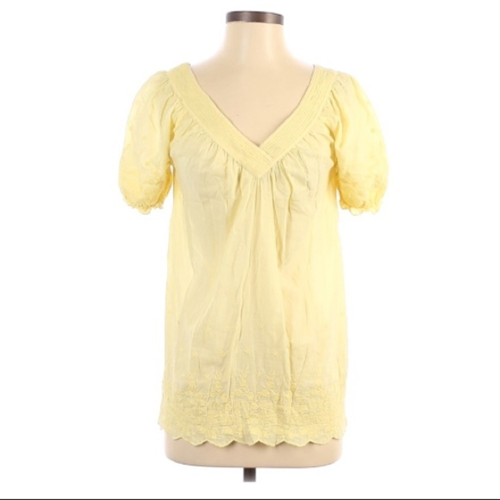 Joie Yellow Eyelet Puff Sleeve V Neck Blouse Womens Xs Boho Romantic Girly